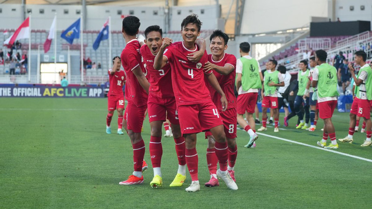 Niềm vui của các cầu thủ U23 Indonesia sau chiến thắng bất ngờ trước U23 Úc - Ảnh: PSSI