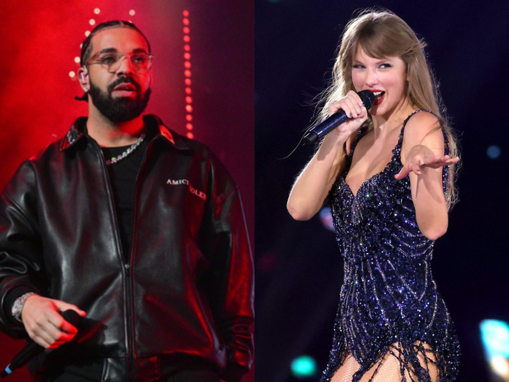 Drake (trái) và Taylor Swift và những phiền toái mang tên AI deepfake - Ảnh: Getty