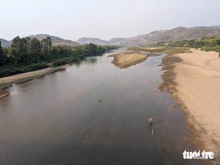 Sông Ba thay đổi dòng chảy khi chảy qua cầu Ia Kdăm, huyện Ia Pa - Ảnh: TẤN LỰC 