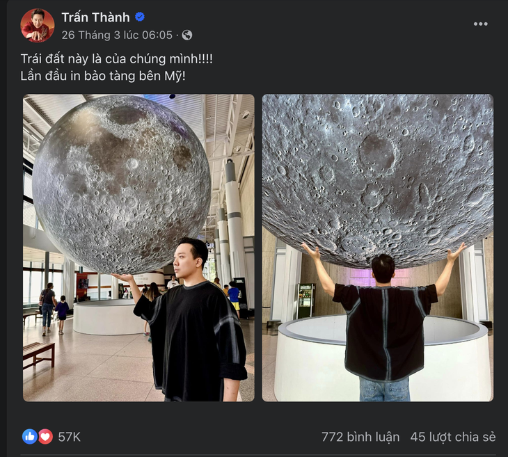 Trước đó, nam diễn viên cũng từng gây tranh cãi khi chụp ảnh với mô hình mặt trăng nhưng lại viết thành Trái đất
