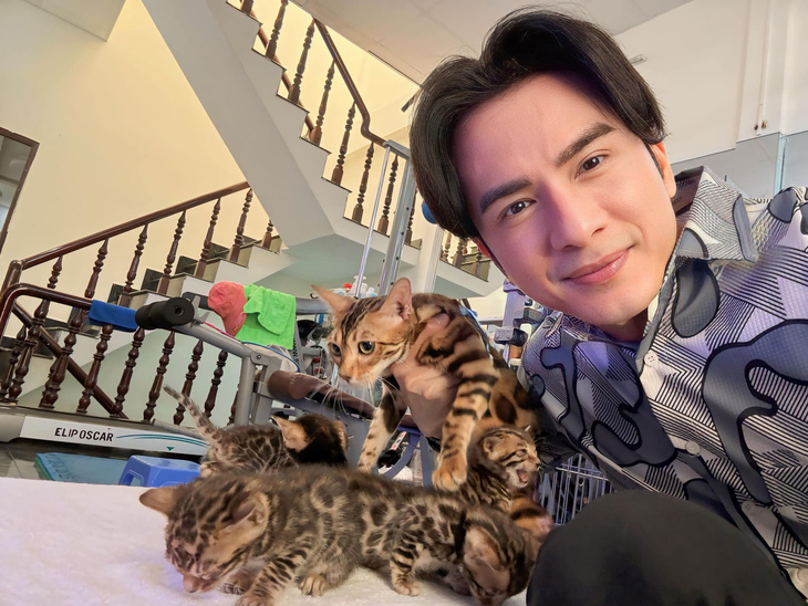 Ca sĩ Đan Trường bên những chú mèo con mới sinh - Ảnh: Facebook nhân vật