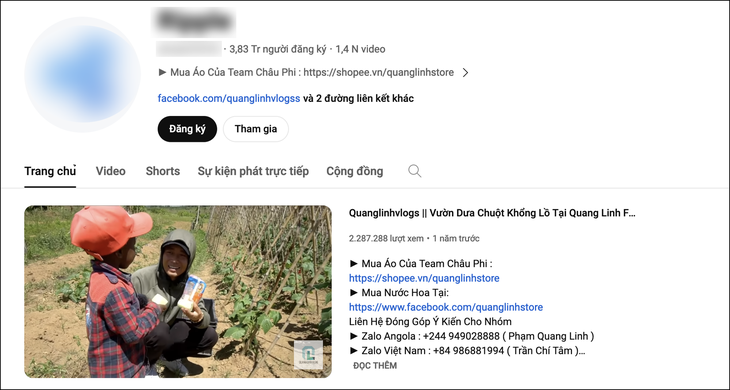 Kênh YouTube của Quang Linh Vlogs đổi thành tên của một đồng tiền số (Ảnh chụp màn hình) 