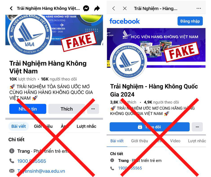 Nhiều trang mạo danh Học viện Hàng không Việt Nam trên mạng xã hội 