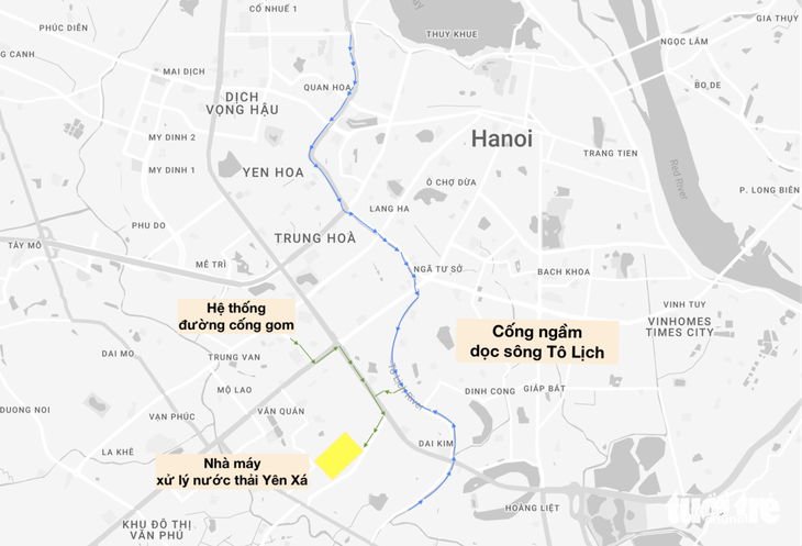 Hệ thống cống ngầm chạy dọc sông Tô Lịch và các đường cống gom - Ảnh: HỒNG QUANG