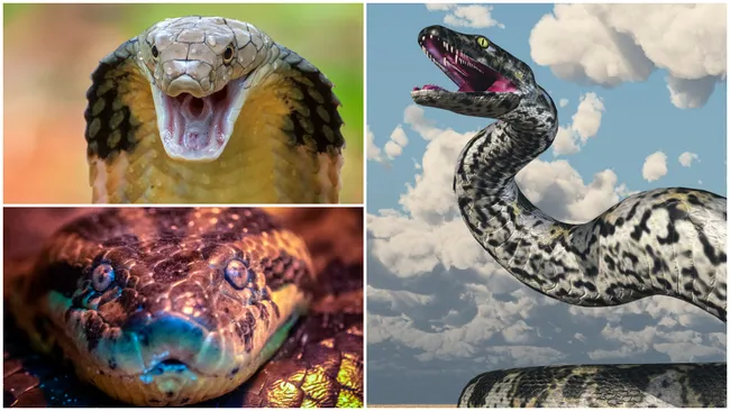 Một số loài rắn lớn nhất thế giới: hổ mang chúa, Titanoboa và trăn Anaconda - Ảnh: Dikky Oesin/MR1805/4uves/Getty Images