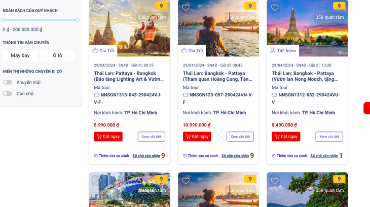 Nhiều tour du lịch đi Thái Lan dịp lễ 30-4, hành trình 5 ngày 4 đêm giá 8,9 triệu đồng, rẻ hơn chặng bay khứ hồi từ Hà Nội - Phú Quốc - Ảnh chụp màn hình tour Vietravel ngày 21-4