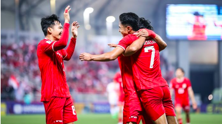 Niềm vui của U23 Indonesia sau khi ghi bàn vào lưới Jordan - Ảnh: AFC