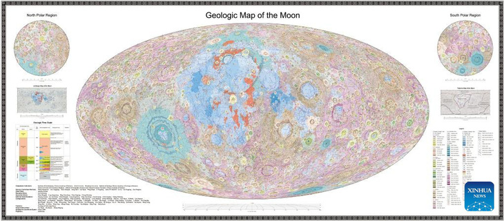 Bản đồ địa chất Mặt trăng được Trung Quốc công bố với tỉ lệ 1:2,5 triệu - Ảnh: TÂN HOA XÃ/CAS
