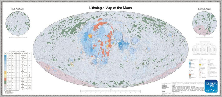 Bản đồ các loại đá phân bố trên Mặt trăng - Ảnh: TÂN HOA XÃ/CAS