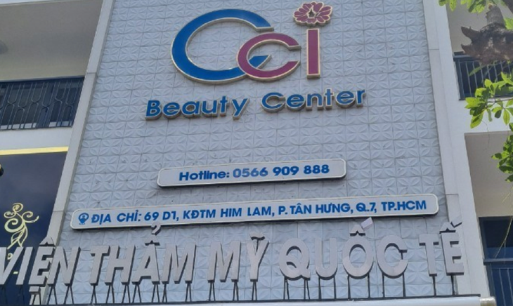 Viện thẩm mỹ quốc tế CCI Beauty Center tại quận 7 lấy địa chỉ bệnh viện để tạo sự tin tưởng, lôi kéo khách hàng - Ảnh: Thanh tra Sở Y tế cung cấp