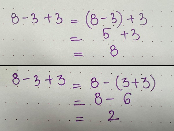 Bài toán đơn giản nhưng gây tranh cãi: 8 - 3 + 3 = 2 hay 8?- Ảnh 1.