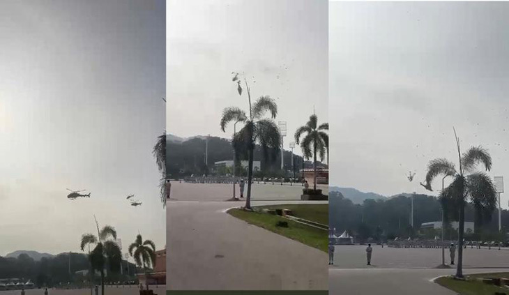 Hiện trường 2 chiếc trực thăng hải quân Malaysia rơi trong lúc huấn luyện - Ảnh: THE STAR