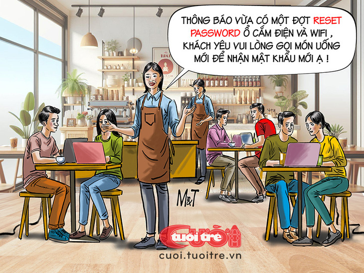 Chiêu kinh doanh của quán cà phê máy lạnh vào mùa hè - Tranh: Đỗ Minh Tuấn