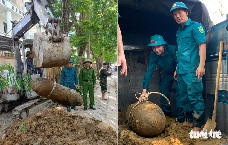 Quả bom được tìm thấy trong khu vực trung tâm TP Vinh - Ảnh: HỒ DŨNG