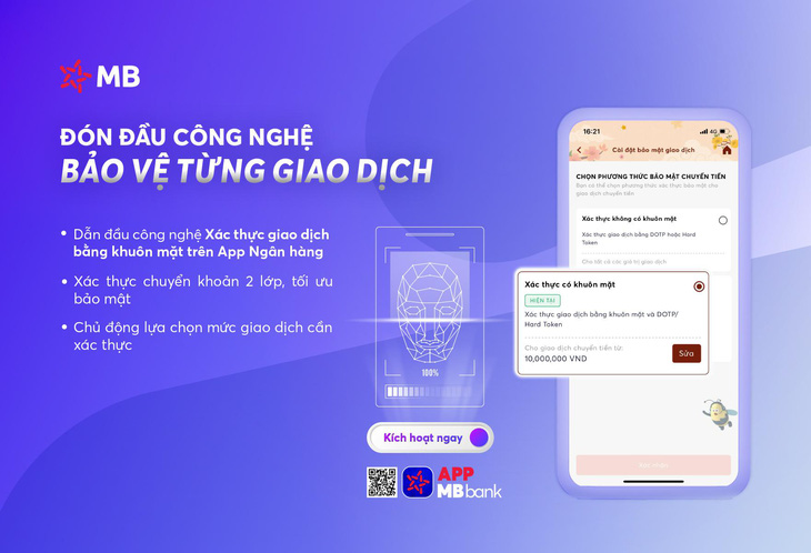 App MBBank: Xác thực khuôn mặt, an tâm chuyển tiền- Ảnh 1.