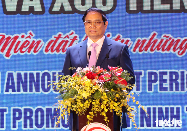 Thủ tướng Phạm Minh Chính phát biểu chỉ đạo tại hội nghị công bố quy hoạch tỉnh Ninh Thuận sáng 28-4 - Ảnh: DUY NGỌC