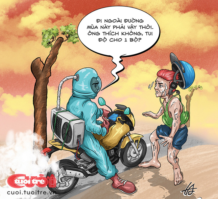 Thời trang hè 2024 dành cho người đi xe máy - Tranh: Nguyễn Tuấn Anh 
