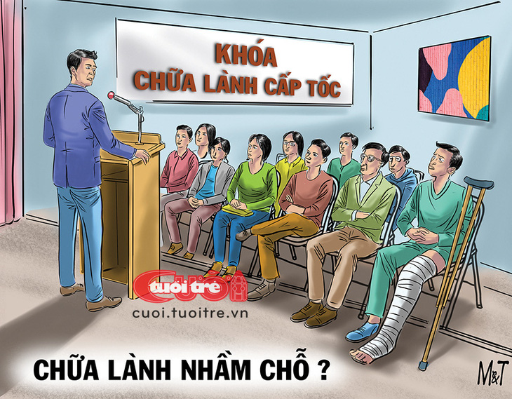 Chàng trai đu trend chữa lành... nhầm chỗ - Tranh: Đỗ Minh Tuấn 