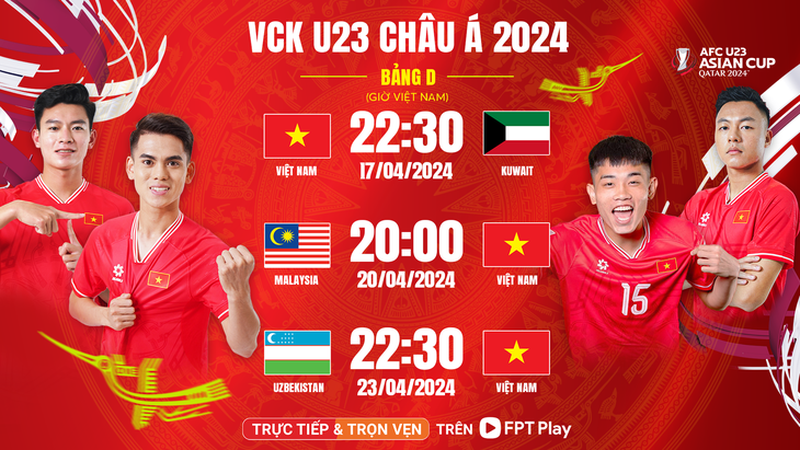 Lịch trực tiếp của U23 Việt Nam tại vòng chung kết Giải U23 châu Á 2024 - Ảnh: FPT