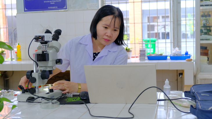 Tiến sĩ Nguyễn Thị Oanh say mê nghiên cứu côn trùng học nhằm tìm ra thiên địch bảo vệ nông sản và cây trồng - Ảnh: ĐẶNG TUYẾT