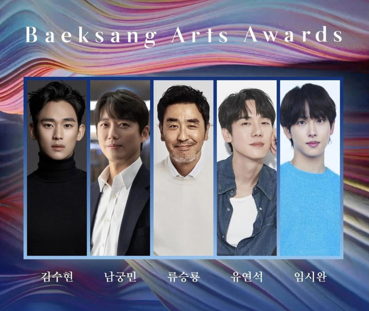 Đề cử nam diễn viên xuất sắc nhất (từ trái sang): Kim Soo Hyun, Nam Goong Min, Ryu Seung Ryong, Yoo Yeon Seok, Im Si Wan 