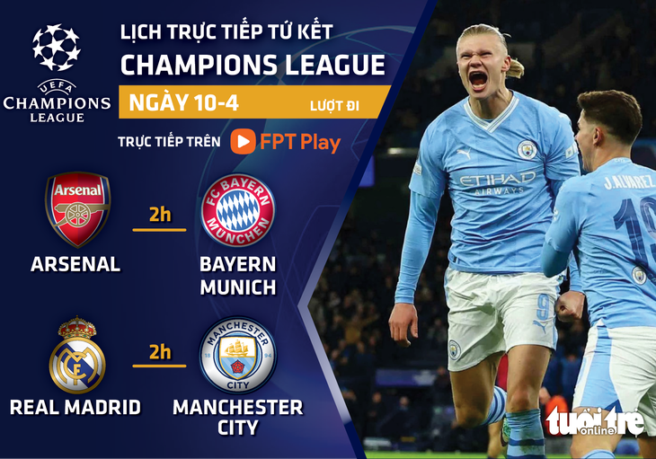 Lịch trực tiếp Champions League: Arsenal - Bayern, Real - Man City - Đồ hoạ: AN BÌNH