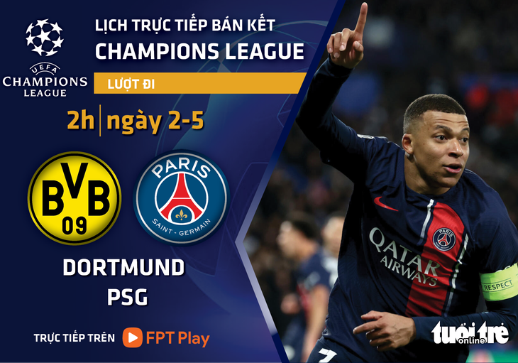 Lịch trực tiếp bán kết Champions League: Dortmund gặp PSG