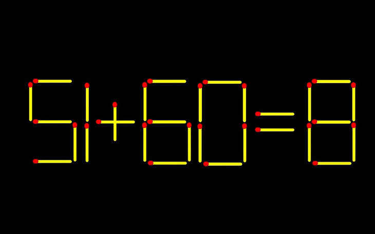 Thử tài IQ: Di chuyển một que diêm để 51+60=8 thành phép tính đúng