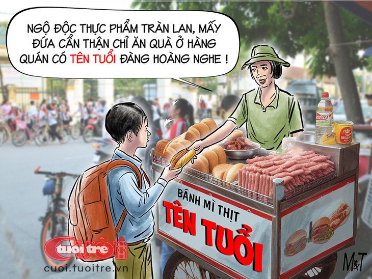 Bánh mì thịt an toàn, khỏi lo ngộ độc - Tranh: Đỗ Minh Tuấn