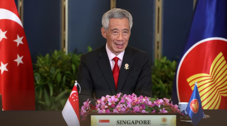 Thủ tướng Lý Hiển Long tại Hội nghị cấp cao Mỹ - ASEAN lần thứ 9 được tổ chức trực tuyến vào ngày 26-10-2021 - Ảnh: BỘ THÔNG TIN VÀ TRUYỀN THÔNG SINGAPORE
