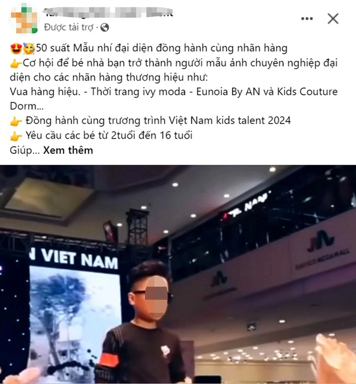 Một quảng cáo về một cuộc thi dành cho trẻ em đăng trên mạng xã hội - Ảnh: K.HƯNG