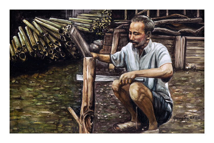 Ông Đào Trọng Lý cũng vẽ nhiều tranh Bác Hồ lao động