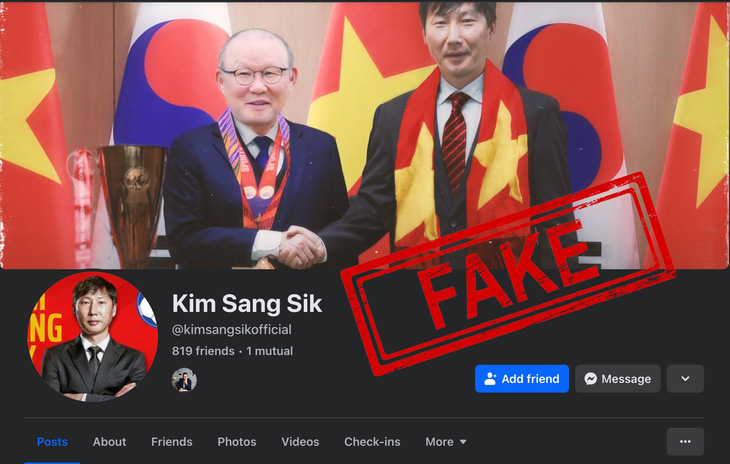 Cảnh báo về các tài khoản mạng xã hội giả mạo Huấn luyện viên Kim Sang Sik