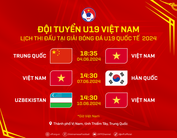Lịch thi đấu U19 Việt Nam tại Giải giao hữu U19 quốc tế 2024 - Ảnh: VFF