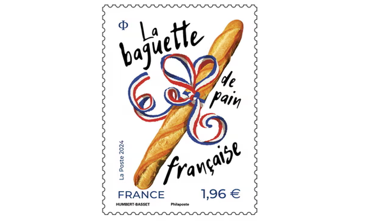 Mẫu tem có mùi bánh mì baguette vừa được Pháp giới thiệu - Ảnh: BBC