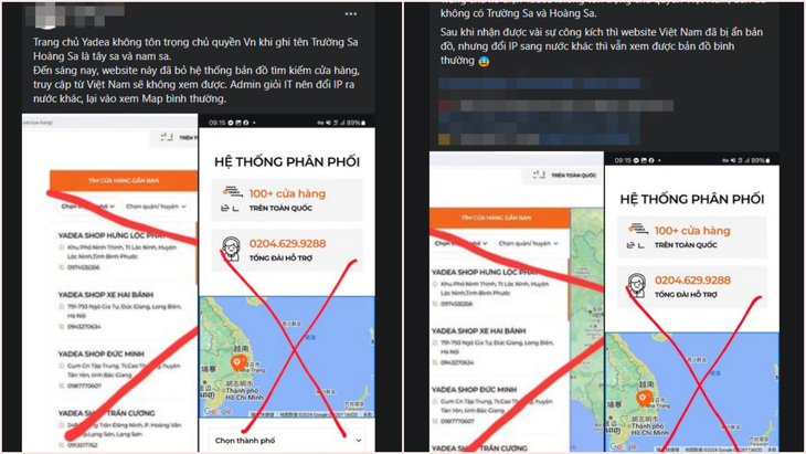 Cộng đồng mạng phẫn nộ với cách thể hiện bản đồ của Yadea Việt Nam - Ảnh chụp màn hình