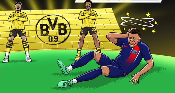 Kylian Mbappe, cũng chính là hình ảnh PSG, xây xẩm trước lối chơi vững chãi như tường thành của Borussia Dortmund