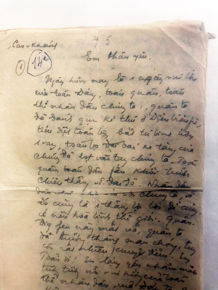 Trang thư của đại tá Cao Văn Khánh ngày 7-5-1954 - Ảnh: C.B.V.