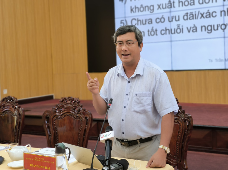 Ông Trần Minh Hải chia sẻ kết quả nghiên cứu tại hội thảo - Ảnh: CHÍ QUỐC 