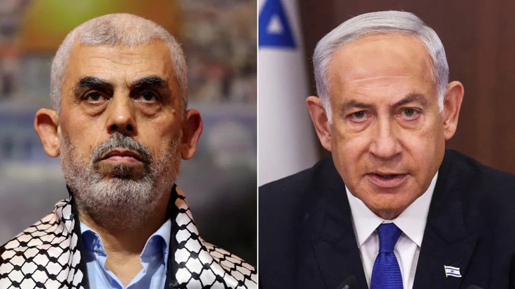 Thủ lĩnh Hamas Yahya Sinwar (bên trái) và Thủ tướng Israel Benjamin Netanyahu - Ảnh: CNN