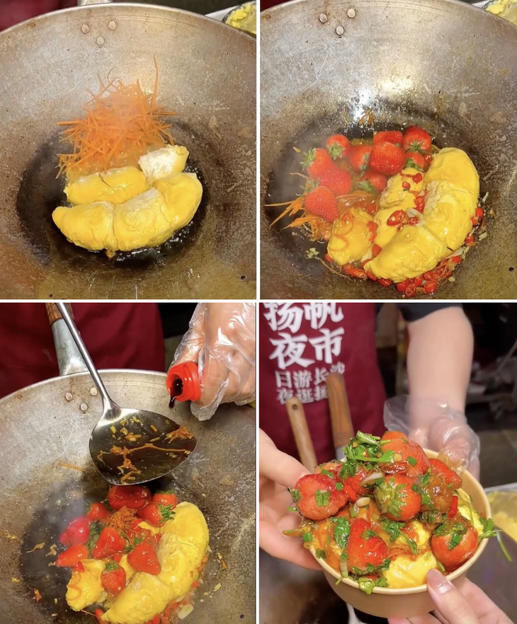 Cách làm món sầu riêng xào tỏi ớt và dâu tây. (Nguồn: D197 Durian Brother Pte. Ltd)
