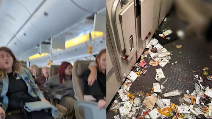 Bức ảnh do độc giả gửi Đài CNA (Singapore) ghi lại khoảnh khắc lo sợ của hành khách trên chuyến bay bị nhiễu động - Ảnh: CNA