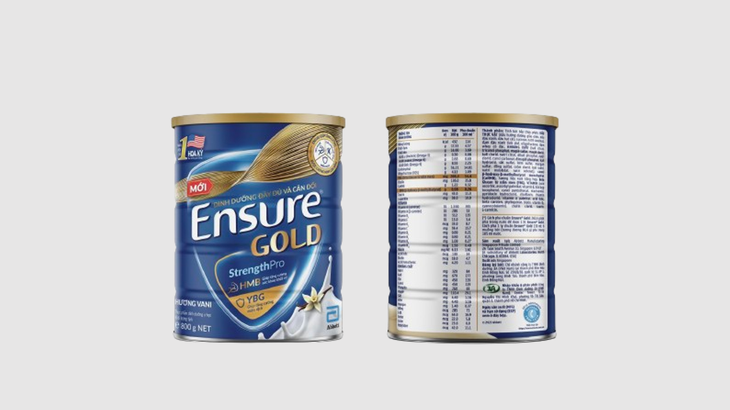 Mặt trước và mặt sau của sản phẩm Ensure Gold chính hãng
