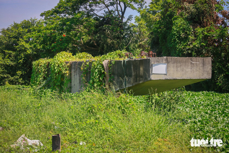Một trụ cầu bị hoang hóa, dây leo phủ kín thuộc dự án BOT đường nối Võ Văn Kiệt với cao tốc TP.HCM - Trung Lương - Ảnh: LÊ PHAN