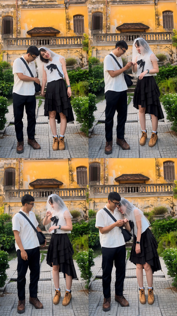 Nam bất ngờ cầu hôn bạn gái tại cung An Định - Ảnh: NVCC