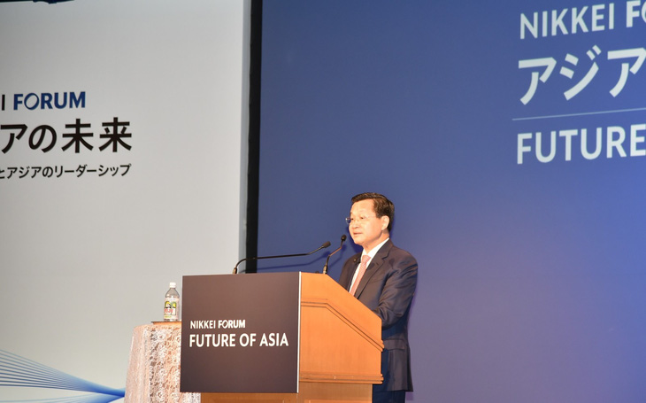 Phó thủ tướng Lê Minh Khái phát biểu tại Hội nghị Tương lai châu Á lần thứ 29 tổ chức tại Nhật Bản ngày 23-5 - Ảnh: BỘ NGOẠI GIAO