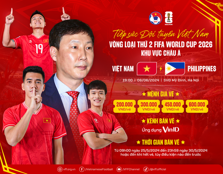 Các mệnh giá vé xem trận đội tuyển Việt Nam - Philippines vào ngày 6-6, trong khuôn khổ bảng F vòng loại World Cup 2026 - Ảnh: VFF