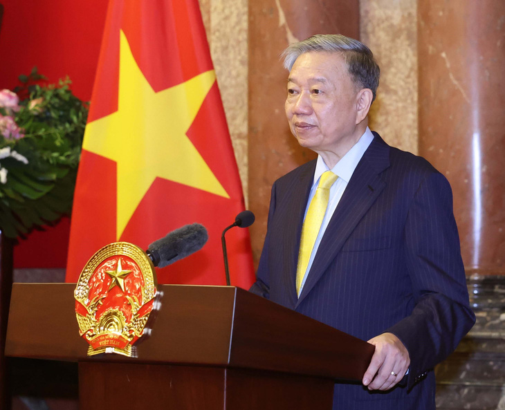 Đại tướng Tô Lâm, Ủy viên Bộ Chính trị, Chủ tịch nước, phát biểu tại Phủ Chủ tịch ngày 23-5 - Ảnh: TTXVN