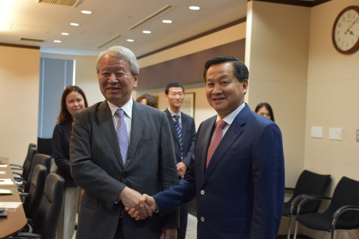Phó thủ tướng Lê Minh Khái gặp Chủ tịch JICA Tanaka Akihiko - Ảnh: BỘ NGOẠI GIAO