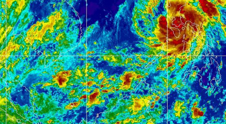 Hình ảnh mây vệ tinh cho thấy cơn bão tại Philippines chưa gây ảnh hưởng nhiều đến thời tiết Nam Bộ, mưa dông chủ yếu do mây hình thành tại khu vực và từ biển do gió đưa vào - Ảnh: MÂY VỆ TINH